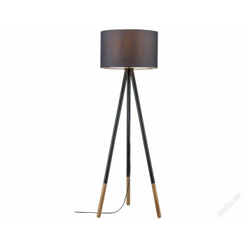 Stojací lampa Neordic Rurik látkové stínidlo šedé / dřevo - PAULMANN 796.33