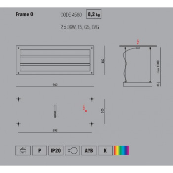 Závěsné sádrové svítidlo Frame 2x39W 96x35cm bílé - ECO DESIGN