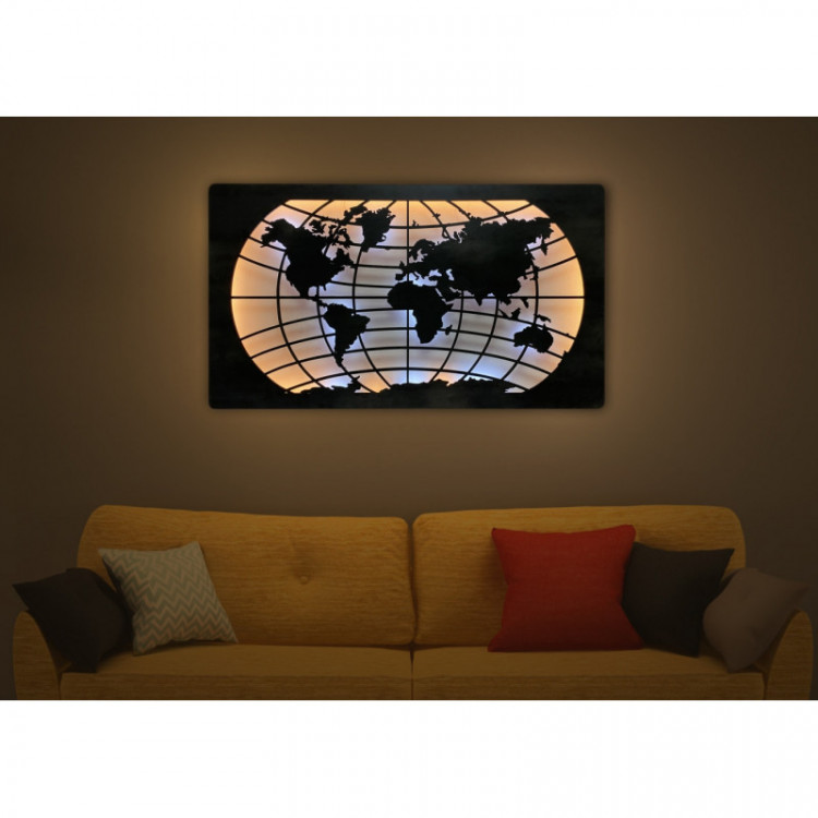 Li-Go "Mapa světa rovnoběžky" světelný obraz 110x60cm , Li-Go, TRENDY svítidla