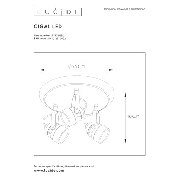 Lucide 77974/15/21 - LED Bodové svítidlo CIGAL 3xGU10/5W/230V antická bílá