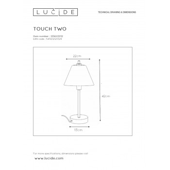 Lucide TOUCH - stolní lampa - Ø 22 cm - Chrom 12561/21/12