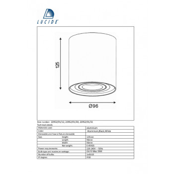 Lucide TUBE - stropní svítidlo - Ø 9,6 cm - GU10 - Chrom 22952/01/12