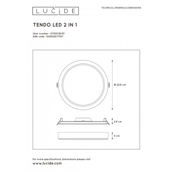 Lucide TENDO-LED - zapuštěné stropní svítidlo - Ø 22 cm - LED - 1x18W 3000K - Bílá 07105/18/31