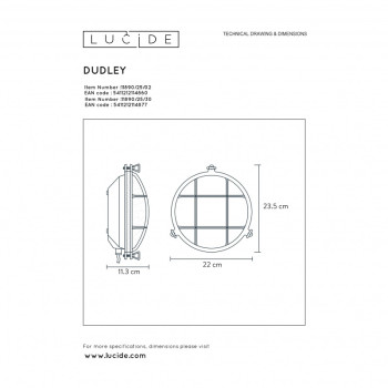 Lucide DUDLEY venkovní nástěnné svítidlo kulaté IP65 E27/60W Mat