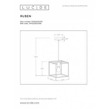 Lucide 00424/01/30 RUBEN svítidlo závěsné 1x E27 40W 