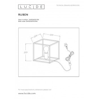 Lucide 00524/01/30 RUBEN lampa stolní 1x E27 40W 