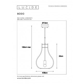 Lucide BODO - závěsné svítidlo - Ø 38 cm - světlé dřevo 01400/38/72