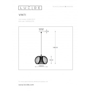 Lucide VINTI - závěsné svítidlo - Ø 30 cm - Měď 02400/30/17