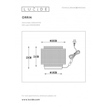 Lucide ORRIN - stolní lampa - Ø 25 cm - Černá 02504/01/30