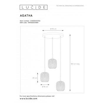 Lucide AGATHA závěsné svítidlo 3x E27/40W matná zlatá / Glass