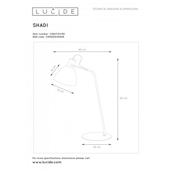 Lucide SHADI - stolní lampa - Ø 20 cm - Černá 03617/01/30