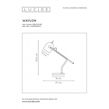 Lucide WAYLON stolní lampička E27/40W H50 černá