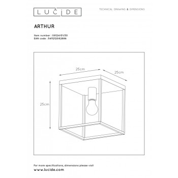 Lucide 08124/01/30 ARTHUR svítidlo stropní E27 40W černá