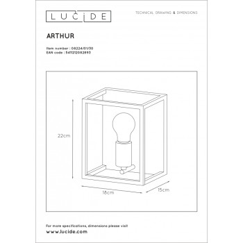 Lucide 08224/01/30 ARTHUR nástěnné svítidlo E27 40W černá