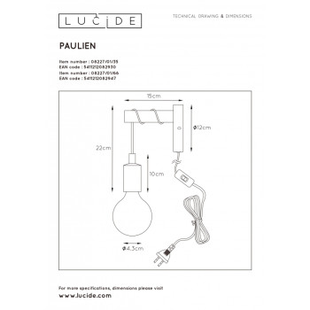 Lucide PAULIEN nástěnné svítidlo 1xE27 60W Blue