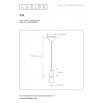 Lucide FIX - závěsné svítidlo - Ø 10 cm - Černá 08408/01/30