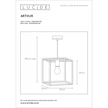 Lucide ARTHUR - závěsné svítidlo - Černá 08424/01/30