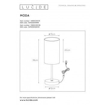Lucide MODA - stolní lampa - Ø 13 cm - Bílá 08500/81/31