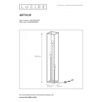 Lucide 08724/03/30 ARTHUR stojací lampa 3xE27 40W černá