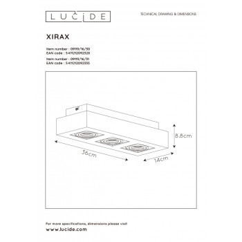 Lucide 09119/16/30 XIRAX svítidlo stropní 3xGU10/5W LED 