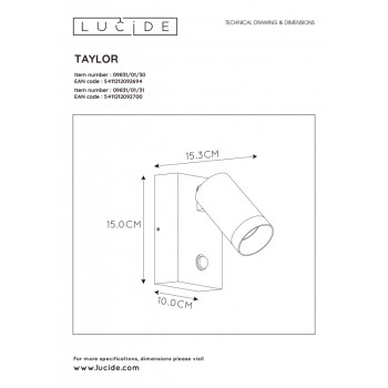 TAYLOR - Nástěnné svítidlo se senzorem - Venkovní - 1xGU10/50W IP44 - Bílá