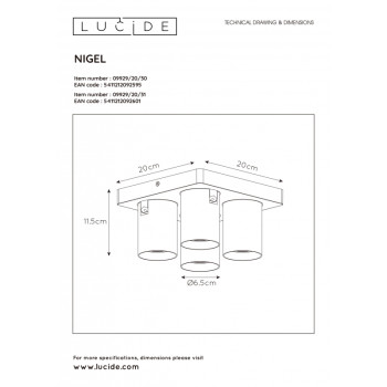 NIGEL - Stropní bodové svítidlo - Stmívatelné LED DTW - GU10 - 4x5W 2200K/3000K - Černá