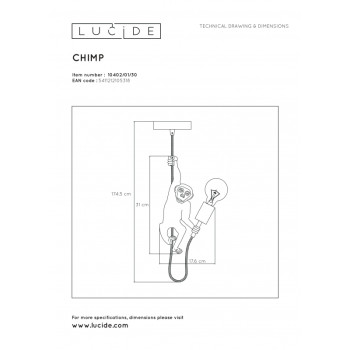 Lucide CHIMP závěsné svítidlo E27/60W černá/zlatá