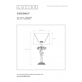 Lucide COCONUT stolní lampička E27/40W H50cm černá