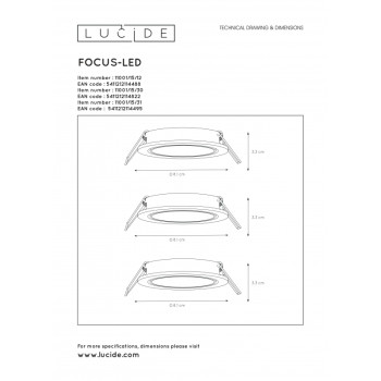 Lucide 11001/15/30 FOCUS svítidlo vestavné stmívatelnéLED 3xGU10/5W 3000K