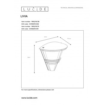 Lucide LIVIA - nástěnné svítidlo venkovní - IP44 - Černá 11812/01/30