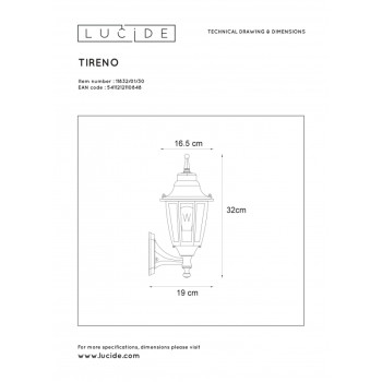 Lucide TIRENO - nástěnné svítidlo venkovní - IP44 - Černá 11832/01/30
