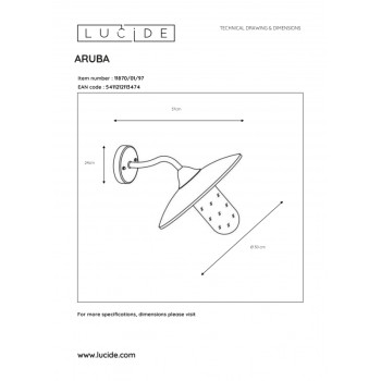 Lucide ARUBA - nástěnné svítidlo venkovní - Ø 30 cm - IP44 - Rezavě Hnědá 11870/01/97