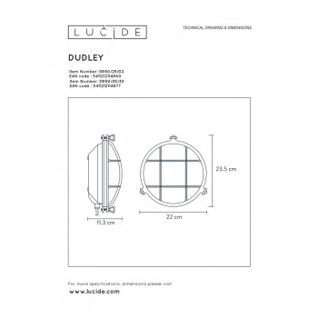 Lucide DUDLEY venkovní nástěnné svítidlo kulaté IP 65 E27/60W Blac