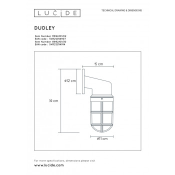 DUDLEY - Nástěnné svítidlo venkovní - 1xE27 - IP44 - černé