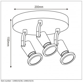 Lucide JASTER-LED - stropní svítidlo - Ø 20 cm - LED - GU10 - 3x5W 2700K - Černá 11903/15/30