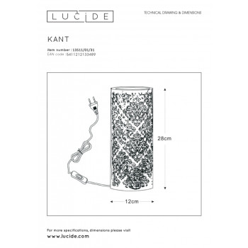 Lucide KANT - stolní lampa - Ø 12 cm - Bílá 13511/01/31