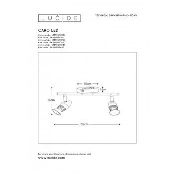 Lucide CARO-LED - stropní svítidlo - LED - GU10 - 2x5W 2700K -Bronz 13955/10/03