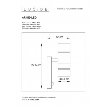 Lucide ARNE-LED - přisazené bodové svítidlo venkovní - Ø 6,3 cm - LED - GU10 - 2x5W 2700K - IP44 - Černá 14866/10/30