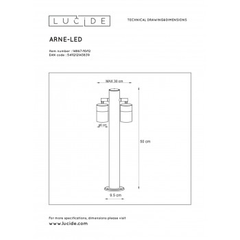 Lucide ARNE-LED - venkovní svítidlo sloupek - Ø 6,3 cm - LED - GU10 - 2x5W 2700K - IP44 - Chrom 14867/10/12
