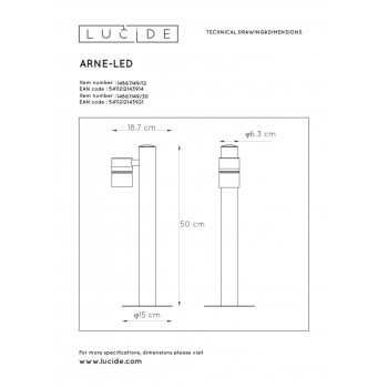 Lucide ARNE-LED - venkovní svítidlo sloupek - Ø 6,3 cm - LED - GU10 - 1x5W 2700K - IP44 - Černá 14867/49/30