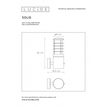 Lucide SOLID - nástěnné svítidlo venkovní - Ø 9 cm - IP54 - Černá 14871/01/30