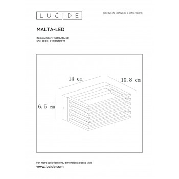 Lucide MALTA-LED - nástěnné svítidlo venkovní - LED - 1x5,4W 2700K - IP54 - Černá 15800/05/30