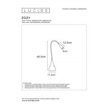 Lucide ZOZY - stolní lampa - Ø 11,5 cm - stmívatelné - 1x3W 3000K - Černá 18650/03/30