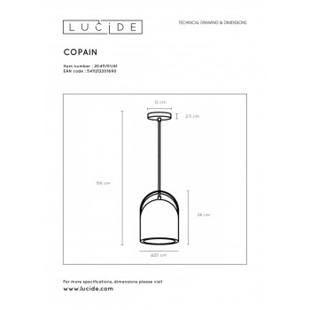 Lucide COPAIN - závěsné svítidlo - Ø 20 cm - Hnědošedá 20411/01/41