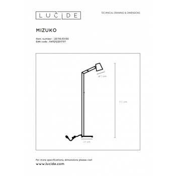Lucide MIZUKO - stojací lampa - Ø 13 cm - Černá 20710/01/30