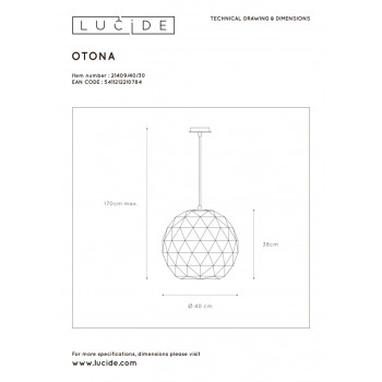 Lucide OTONA - závěsné svítidlo - Ø 40 cm - Černá 21409/40/30