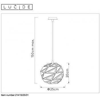 Lucide MALUNGA - závěsné svítidlo - Ø 25 cm - Bílá 21415/25/31