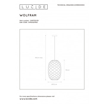 Lucide WOLFRAM závěsné svítidlo E27
