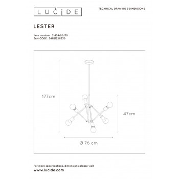 LESTER Závěsné svítidlo - 6xE27 - černé