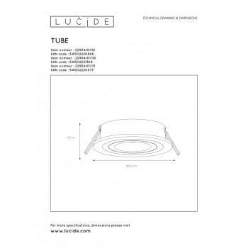 Lucide TUBE - podhledové svítidlo - Ø 9 cm - GU10 - Bílá 22954/01/31